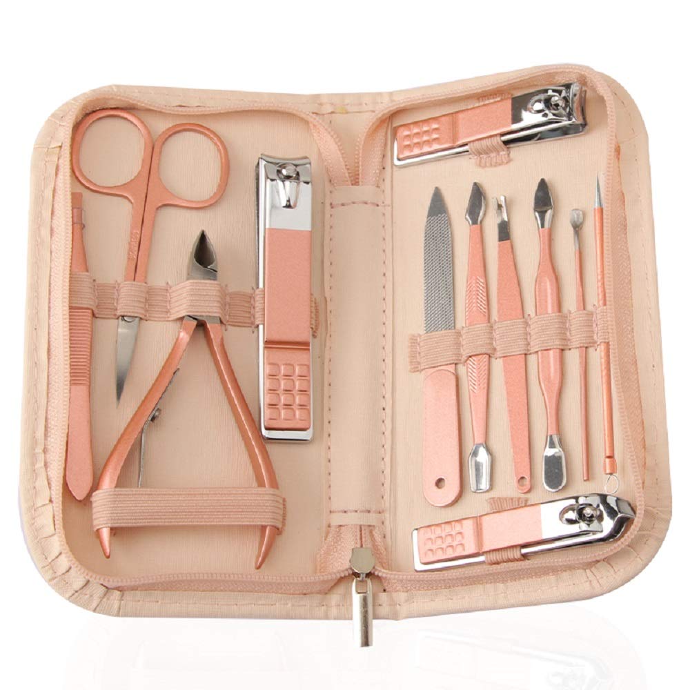 [Australia] - Nail Clippers and Beauty Tool Portable Set, Rose Gold Martensitic Stainless Steel Manicure Set 12 in 1, with Pink Leather Bag, Suitable for Home, Workplace, Outdoor Travel, Gift Giving, Beauty Salon. 