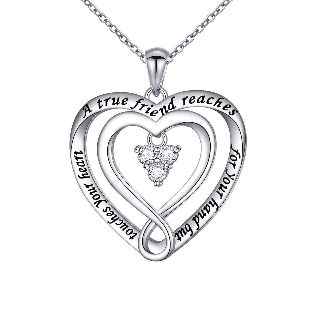 [Australia] - S925 Sterling Silver Best Friend Friendship BFF Heart Jewelry Pendant Necklace A true friend reaches for your hand but touches your heart 2 