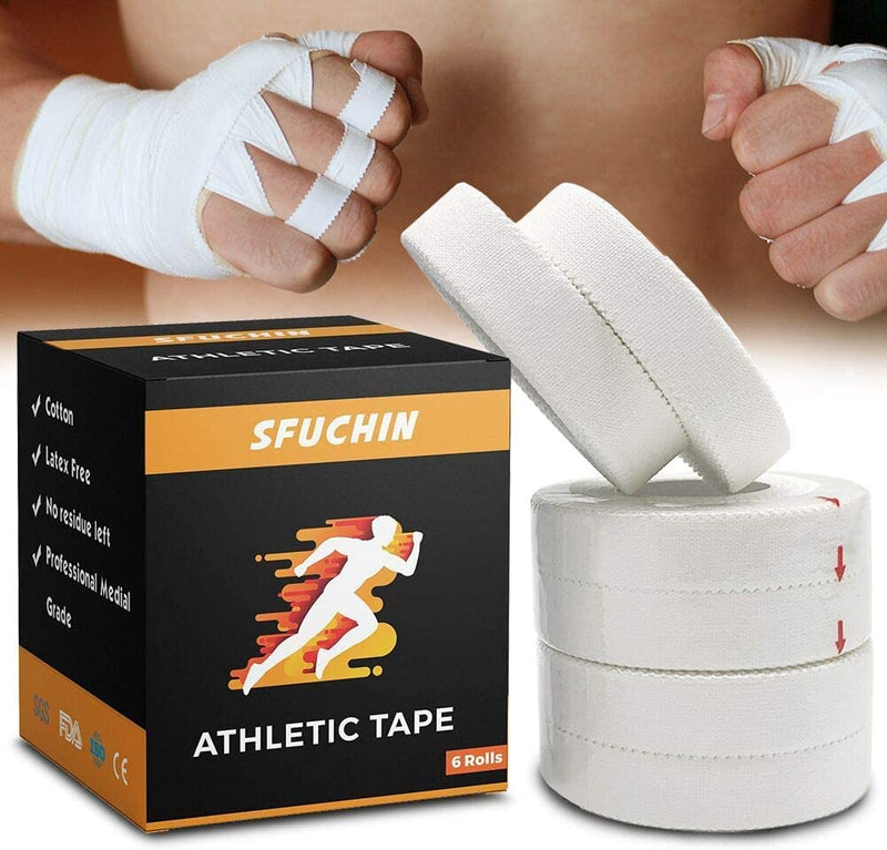 [Australia] - White Athletic Tape (6 Pack 0.5" 10 Yards) - Finger Tape - Medical Tape - Foot Tape - No Sticky Residue & Easy to Tear - for Rock Climbing, Jiu-Jitsu, Grappling, Martial Arts, Hockey Stick, Lifters 0.5 Inch (Pack of 6) 