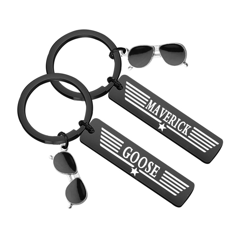 [Australia] - CHOORO Top Gun Inspired Jewelry Maverick and Goose Set of 2 Best Friend Keychain Set BFF Jewelry Ton Gun Fans Gift Maverick and Goose Set keychain black 