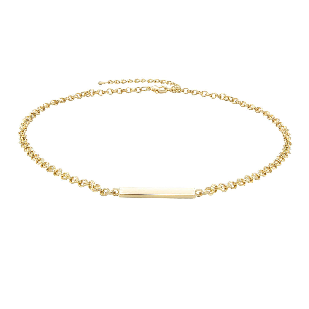 [Australia] - NUZON 14K Gold Chain Bar Choker/CZ Beaded Choker Necklace Sparkly Layering Dainty Jewelry for Women Girls Gifts Gold Bar 