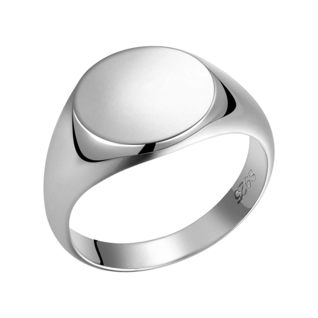 [Australia] - Valily Polished Round Signet Rings Stainless Steel/Gold/Black Customized Gift, Rings for Engraving Size 5-14 925 Silver 