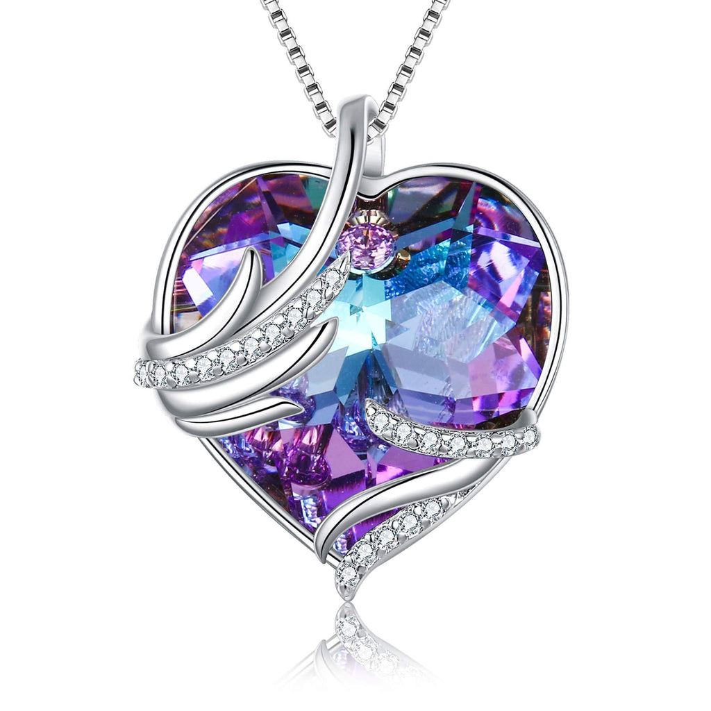 [Australia] - EleQueen Angel Wings Swarovski Crystals Heart Necklace CZ Silver Tone Bermuda Blue/Purple Pendant Christmas Jewelry Gifts for Women Girls Purple 