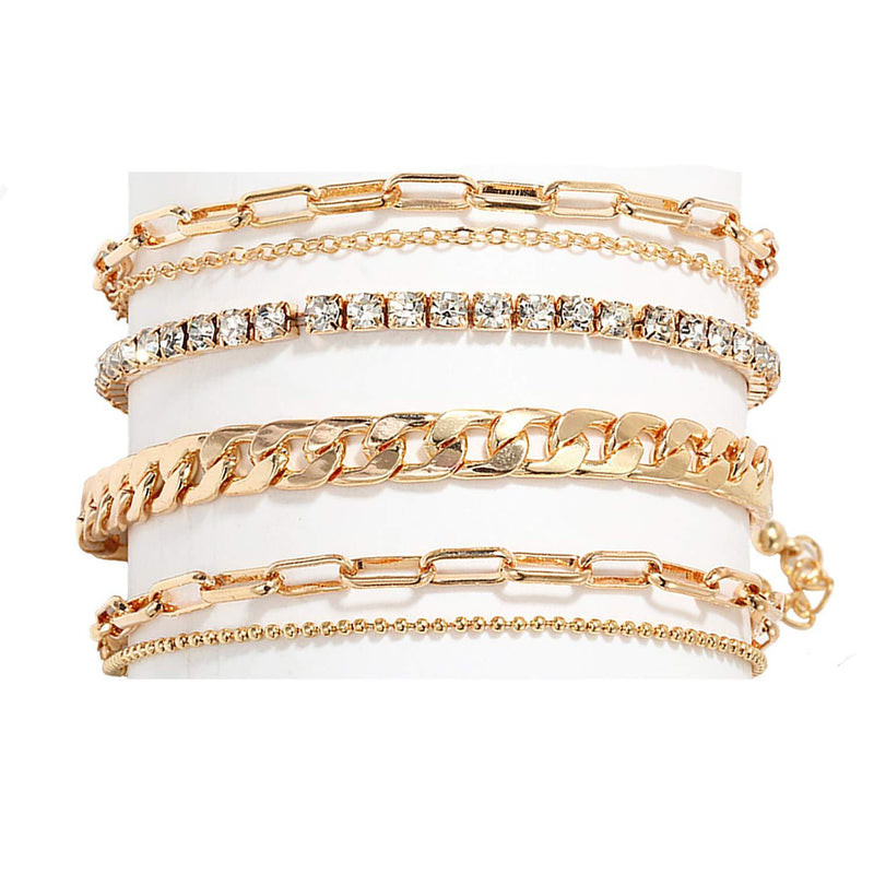 [Australia] - Nanafast 4-6PCS Ankle Bracelets Set for Women Gold Boho Beach Anklet Chain Adjustable Foot Jewelry for Girls Extremely Simple Style 4PCS 