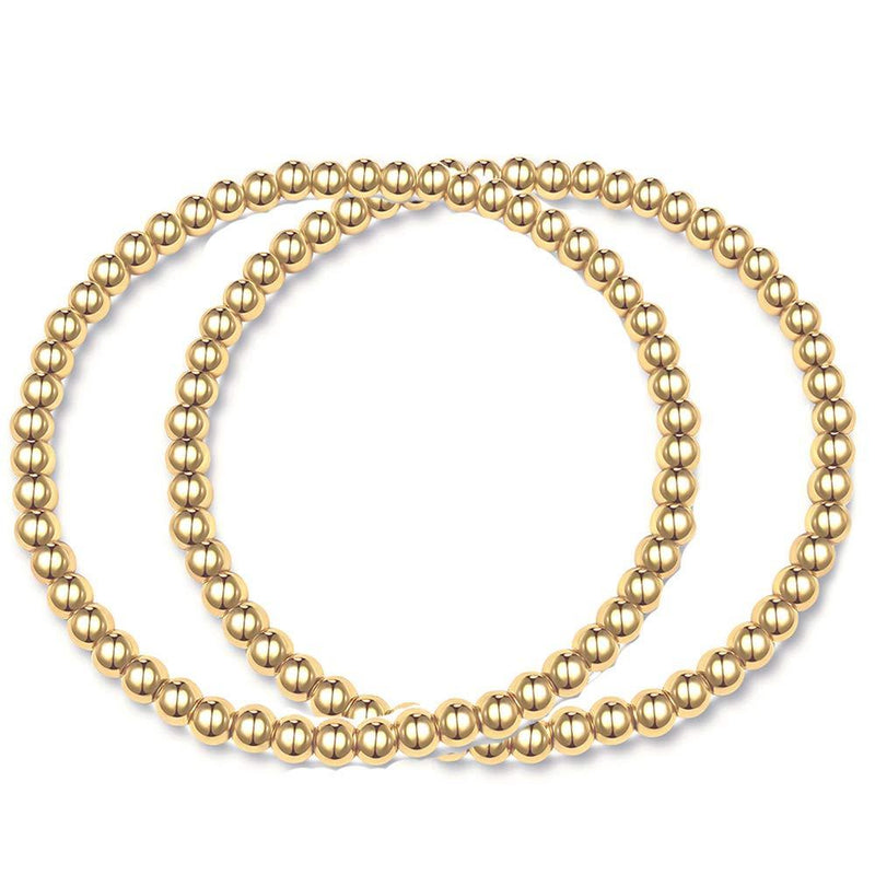 [Australia] - Reoxvo 18K Gold Plated Stainless Steel Gold Beaded Ball Bracelets for Women Stackable Stretch Elastic Bracelet 4mm+4mm 