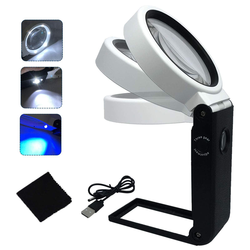 [Australia] - Magnifying Glass with Light and Stand Hands Free, LED Lighted Magnifier Adjustable Folding, Illuminated Magnifying Glass Portable for Reading, Exploring, Hobbies & Crafts 6X 25X 