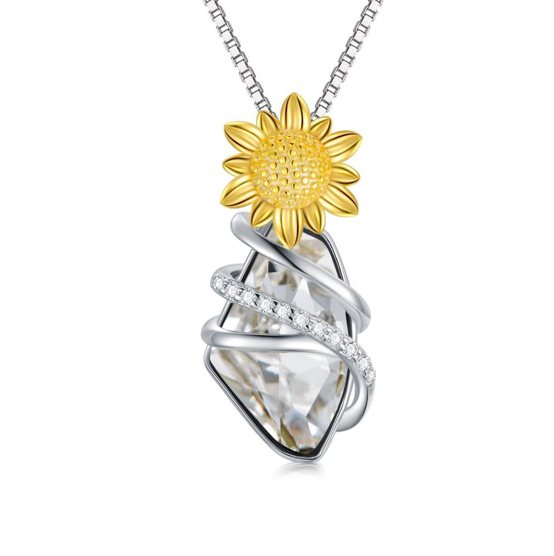 [Australia] - TOUPOP Sunflower Necklace 925 Sterling Silver Wish Stone Pendant Necklace with Crystal You are My Sunshine Jewelry for Women Teen Girls Birthday Gifts White Wish Stone 