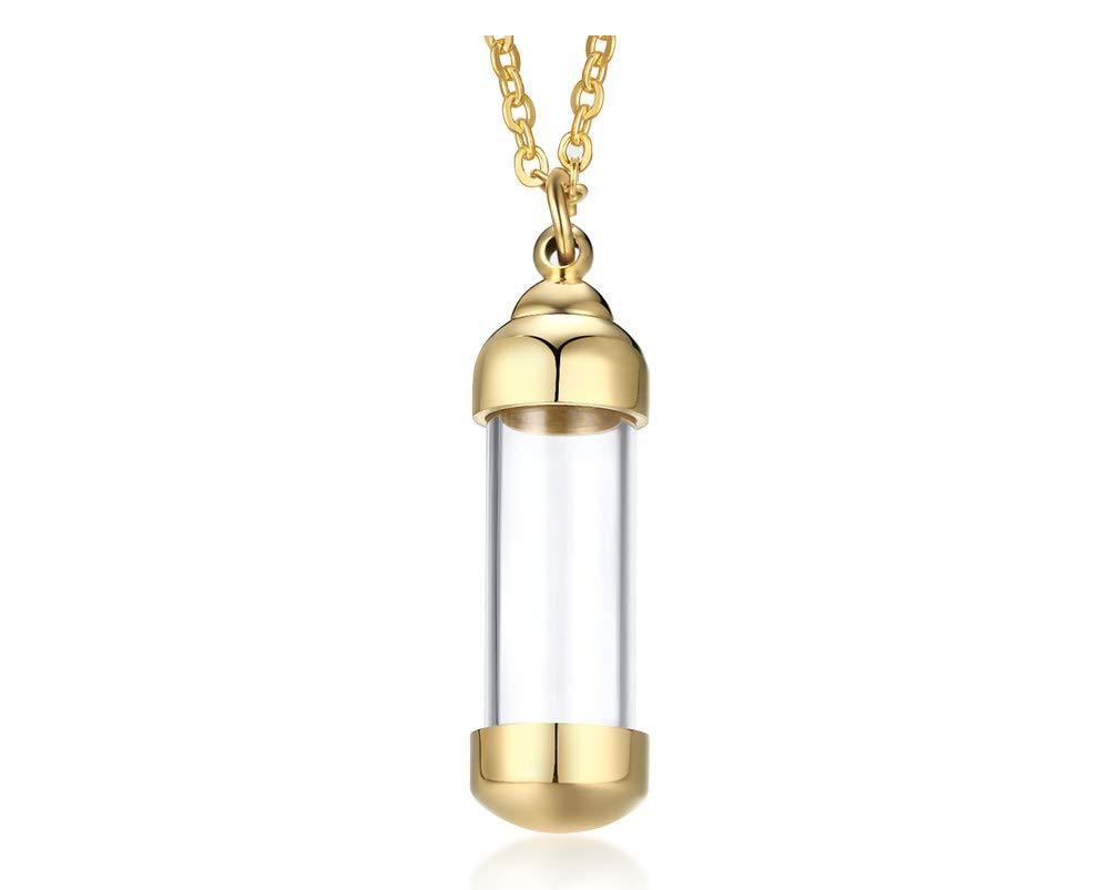 [Australia] - HUANIAN Stainless Steel Glass Container Tube Urn Keepsake Cremation Ashes Memorial Pendant Necklace for Men Women Gold 