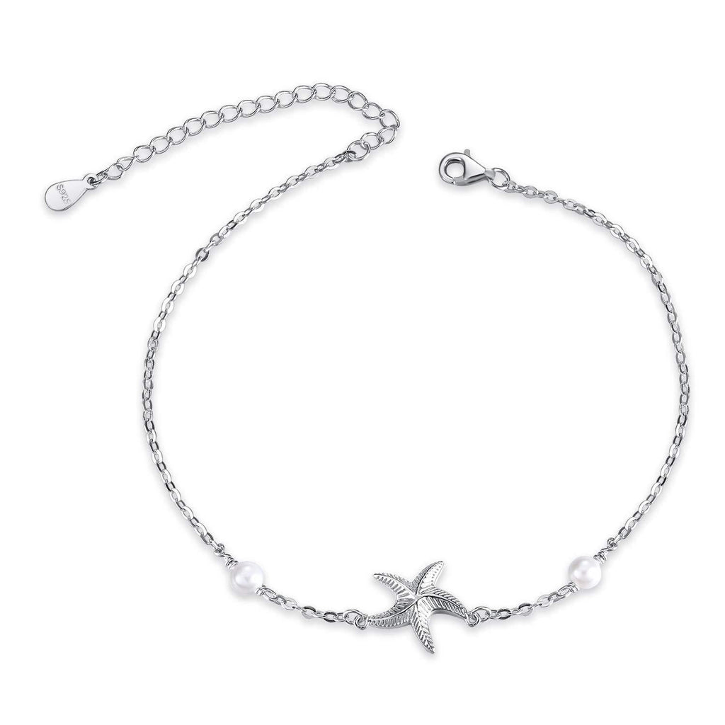 [Australia] - POPLYKE 925 Sterling Silver Infinity/Cross/Mermaid/Starfish/Pearl Anklet for Women Summer Jewelry B - Starfish Anklet 