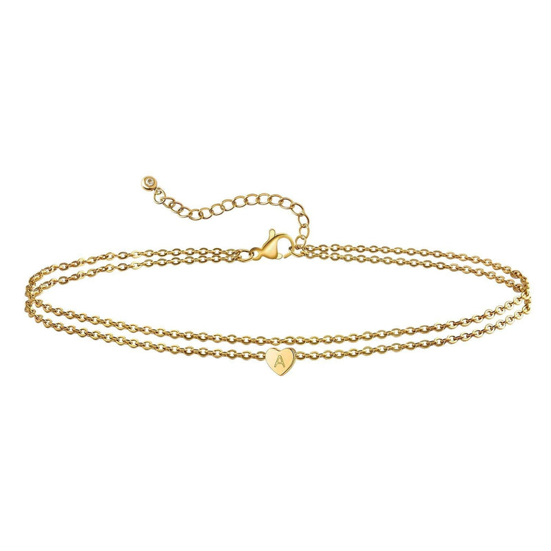 [Australia] - 18K Real Gold Plated Ankle Bracelets for Women Teen Girls Summer Beach Accessories,Gold Anklet Chain with Heart Initial, Cute Letter Chains Anklet Jewelry Gifts for Wife Girlfriend Daughter BFF HLAB40-A 