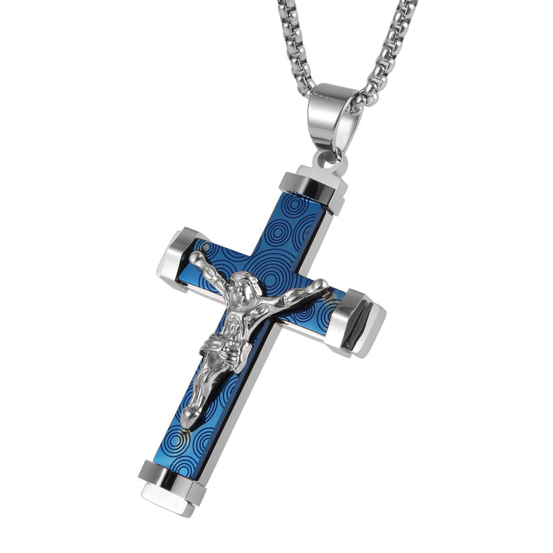 [Australia] - HZMAN Crucifix Stainless Steel Jewelry Jesus Cross Pendant Gold Silver Black Necklace Gift Blue 