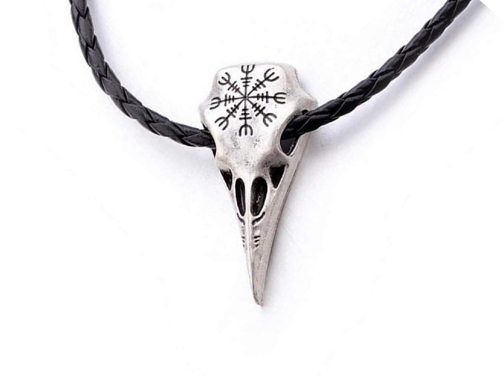 [Australia] - HAQUIL Viking Jewelry Alloy Aegishjalmr Helm of Awe Norse Talisman Pendant Necklace for Men and Women, 19.7" Raven Skull 