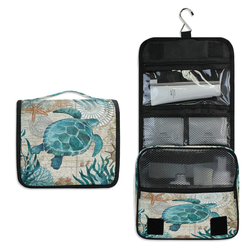 [Australia] - Toprint Sea Ocean Turtle Retro Map Hanging Toiletry Bag Travel Cosmetic Makeup Bag Pouch Waterproof Accessories Organizer Large Portable Wash Gargle Bag for Women Girls Seaweed Gift 