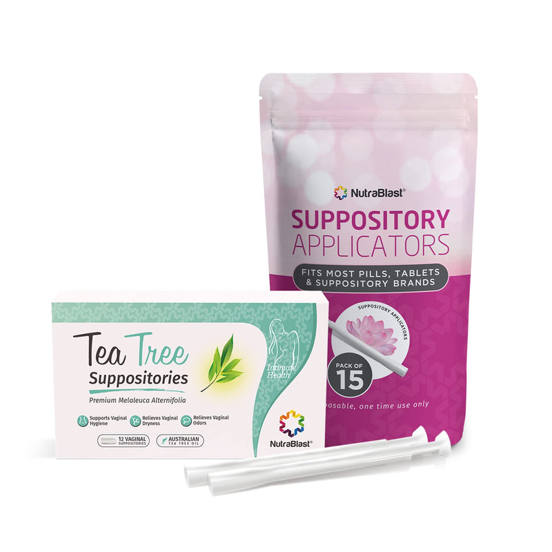 [Australia] - NutraBlast Tea Tree Oil Vaginal Suppositories w/ Applicators (12 Suppositories & 15 Applicators) Supports Odor Control 