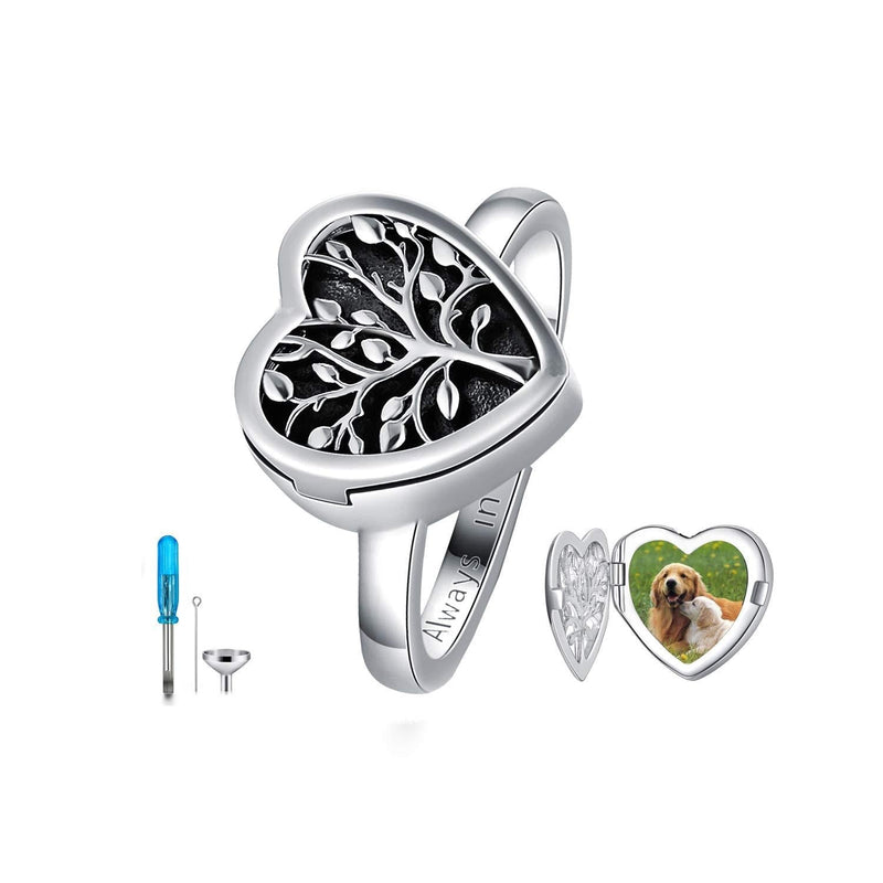 [Australia] - LONAGO Tree of Life Ring for Ashes Cremation Keepsake Heart Tree Ring Hold Picture Memorial Ashes Ring heart size 6 sterling-silver 