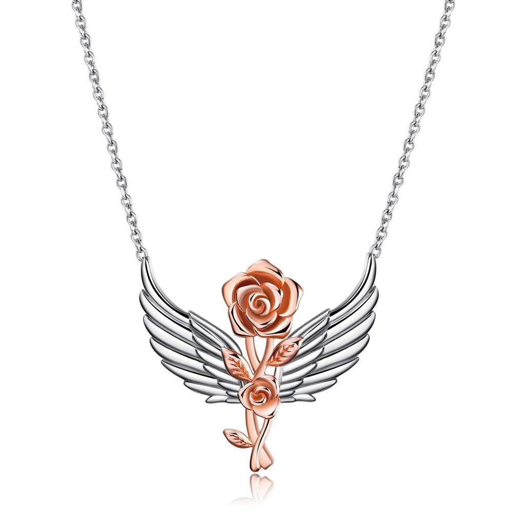 [Australia] - LUHE Sterling Silver Rose Necklace Angel Wing Necklace Jewelry Gift for Mom Daughter rose gold 