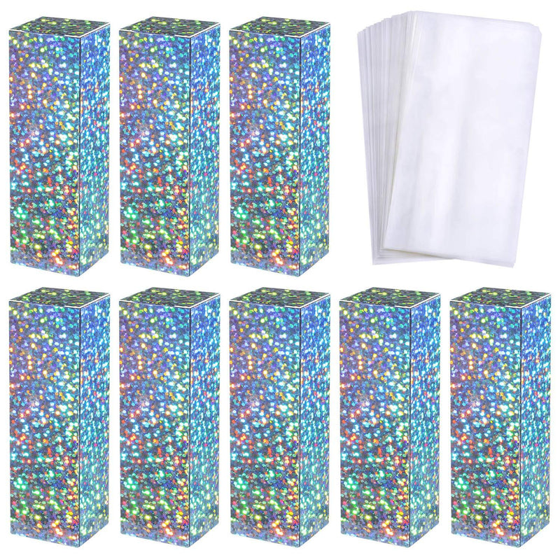 [Australia] - 50 Pieces Empty Lip Gloss Boxes Holographic Lipstick Perfume Essential Oil Packaging Boxes with 50 Pieces Clear Shrinkable Film Shrink Wrap Film for DIY Lip Gloss Wrapping Small Gift Packaging 