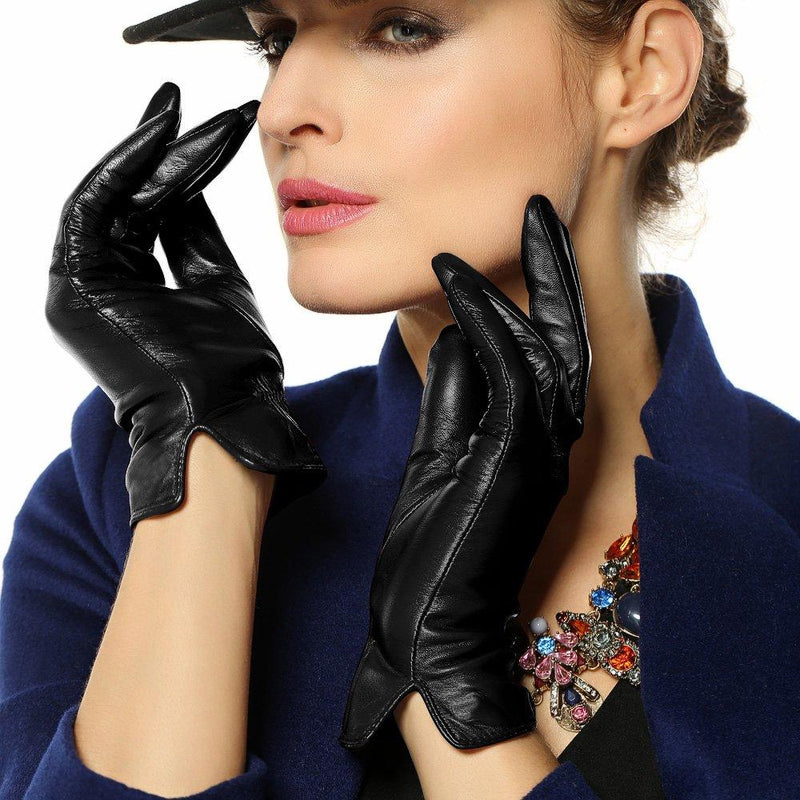 [Australia] - Winter Gloves for Women Genuine Leather Warm Cashmere & Wool Blend Lining Touchscreen Windproof Driving Dress Small (6.5) Black(touchscreen/Cashmere Blend Lining) 