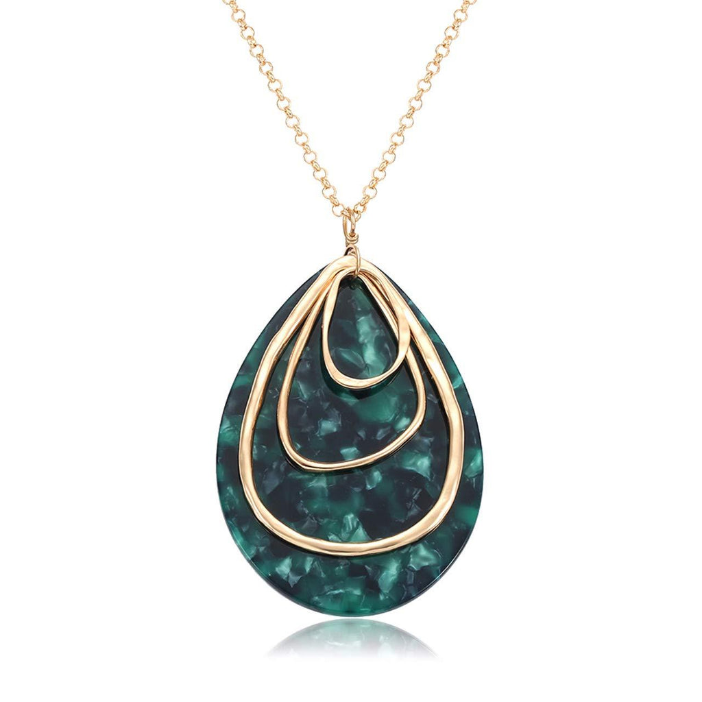 [Australia] - MOLOCH Long Necklace for Women Girls Geometry Teardrop Acrylic Circle Pendant Necklace Statement Boho Acetate Resin Necklace Minimalist Gift Dark green 