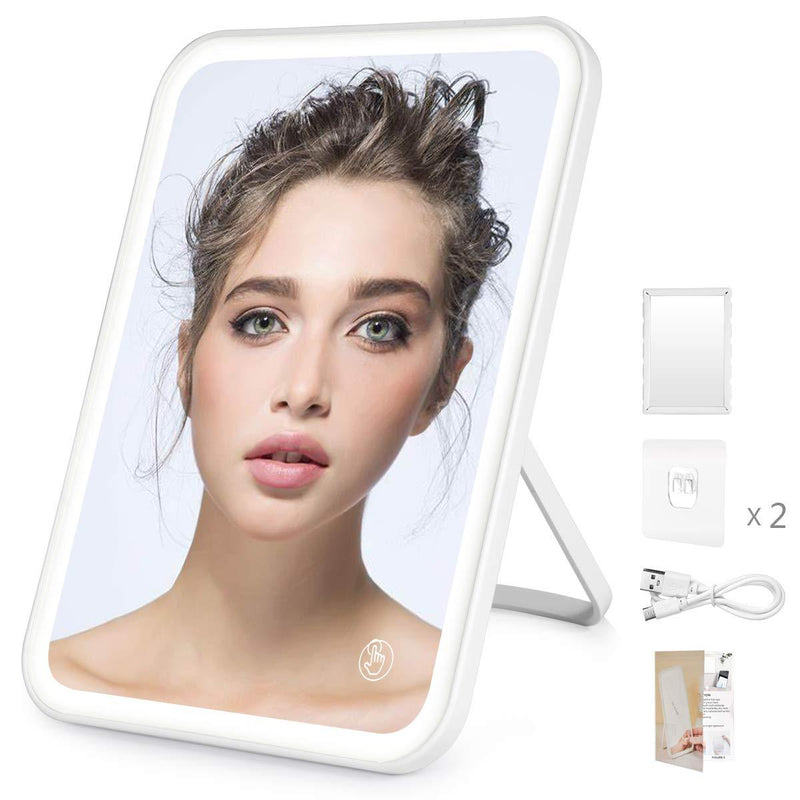 [Australia] - Makeup Mirror with Lights, LED Vanity Mirror, 1200mAh USB Rechargeable Adjustable Brightness 56 LEDs Wall Mount Cosmetic Mirror 90° Rotation Touch Screen Detachable 5X Magnification Mirror 