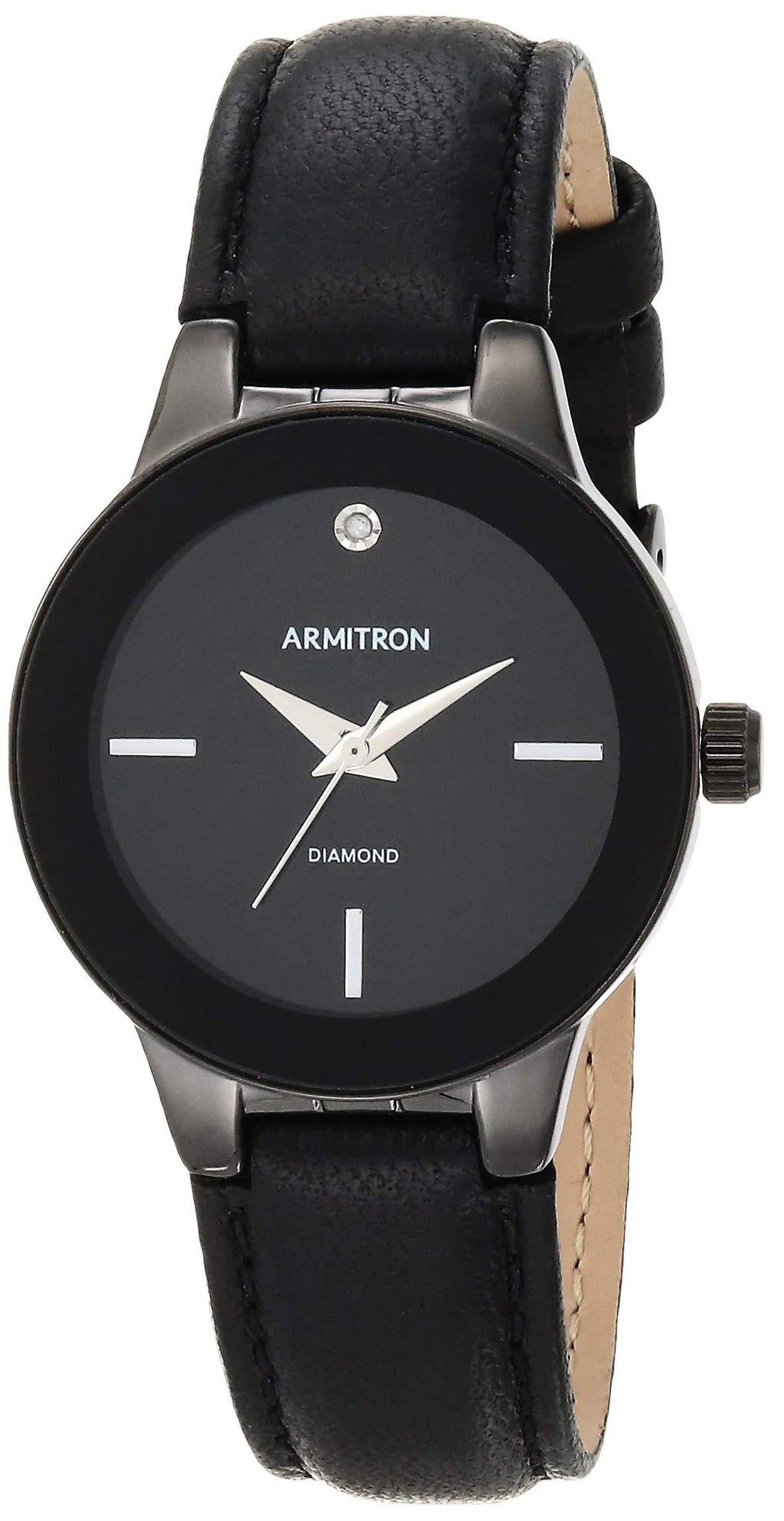 [Australia] - Armitron Women's 75/5410 Diamond-Accented Leather Strap Watch Black 