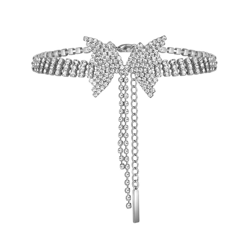 [Australia] - LecAit Diamond Choker Necklace for Women,Full Simulation Rhinestone Bling Sliver Choker,Rhinestone Iced CZ Butterfly Collar Necklace for Women’s Girls 