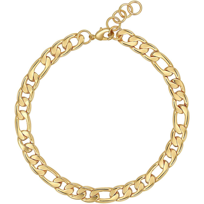 [Australia] - Gold Figaro Chain Choker Necklace Short for Women 16" 18K Gold Plated Punk Gothic Hip Hop Thin Cuban Link Chunky Necklace for Women's Girls 