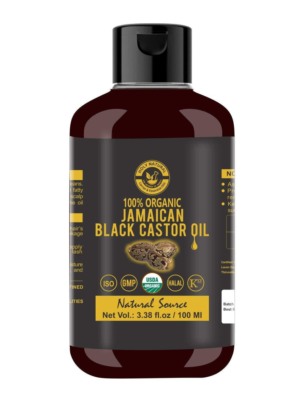 [Australia] - Organic Jamaican Black Castor Oil (3.38 fl oz) USDA Certified, Black Castor oil, Jamaican black castor oil, Traditional Handmade with Typical and Traditional roasted castor beans smell,100% Pure black Castor Oil (No Additive, No preservative) 