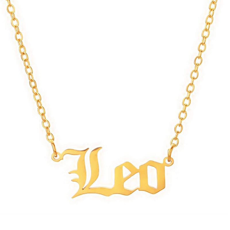 [Australia] - HUASAI Old English Zodiac Necklace for Women Gold Stainless Steel Horoscope Necklace for Girls Leo 