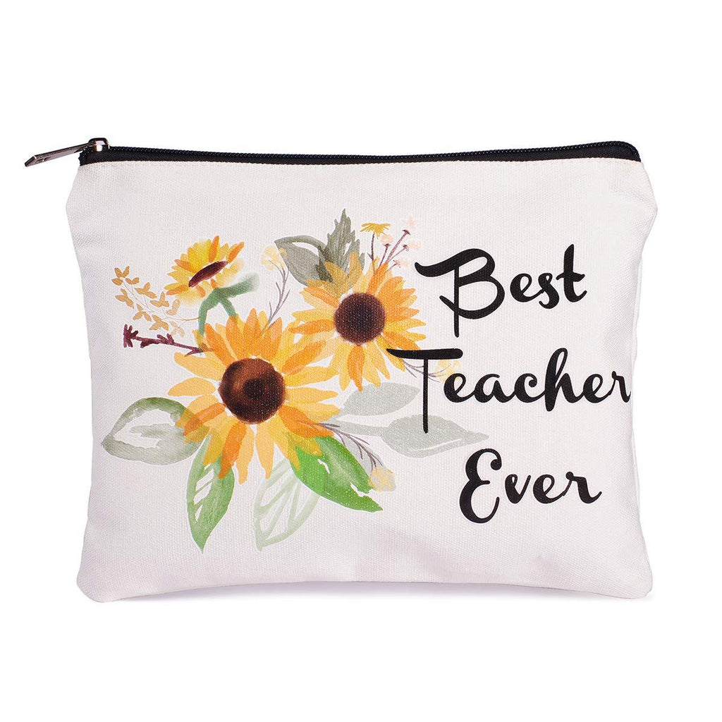 [Australia] - Teacher Gifts Best Teacher Ever Makeup Bag Teacher Appreciation Gifts Teacher Gifts for Women Teacher Pencil Pouch Preschool, Elementary, High School, Teacher Pencil Bag 