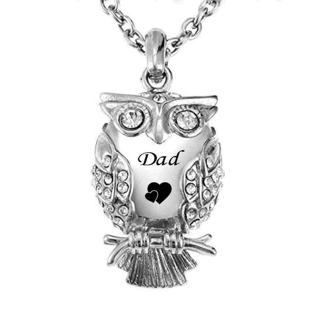 [Australia] - LuxglitterLin Owl Animal Cremation Urn Necklace for Ashes Crystal Memorial Keepsake Pendant Jewelry with Funnel Filler Kit for Dad Mom Grandma 