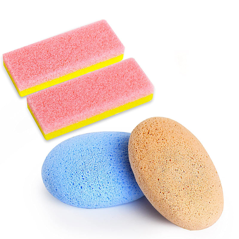 [Australia] - Foot Pumice Stone for Feet Set, Includes 2 PCS Pedicure Glass Stone for Heavy Callused Feet, 2 PCS 2 in 1 Foot Scrubber Sponge for Hard Dead Skin Callus Remover 2Pcs Glass Stone + 2Pcs 2 in 1 Pumice Sponge 