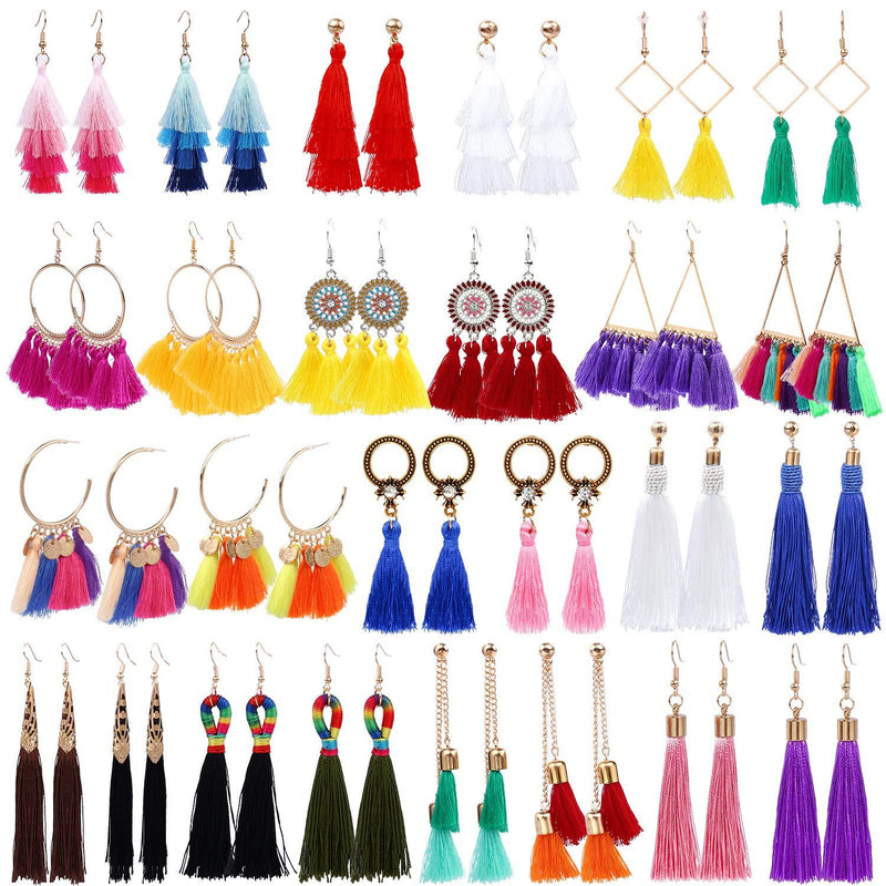 [Australia] - AROIC 26-32 Pairs Tassel Earrings with Colorful Tassel Long Layered Dangle Hoop Tiered Thread Earrings Set for Women Girls Jewelry Fashion and Valentine Birthd Tassel Earrings 26pairs 