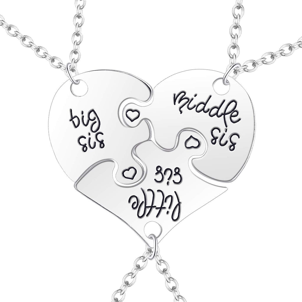 [Australia] - LVEN BFF Necklace for 2/3/4/5/6 Stainless Steel Family Friendship Puzzle Sister Necklace Set 3 Sister Silver 