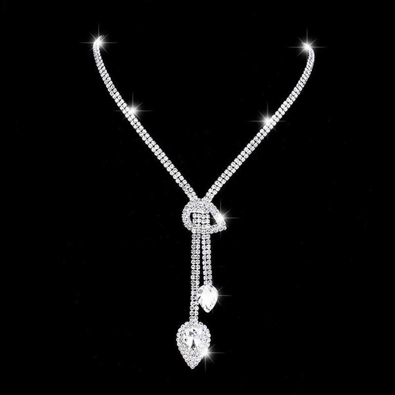[Australia] - Augety Bride Wedding Necklace Silver Crystal Earrings Set Bridal Rhinestones Necklaces Jewelry Accessories for Women and Girls 