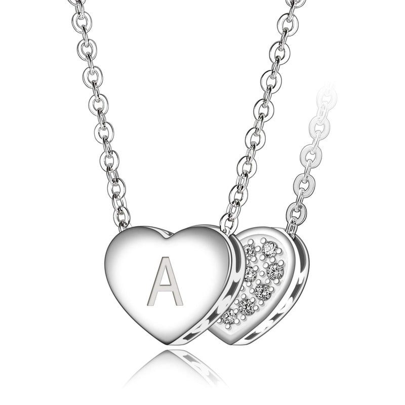 [Australia] - ELEGANZIA Initial Heart Necklaces for Women Girls Daughter Children Jewelry, Sterling Silver 26 Capital Letter Alphabet Heart Pendant with Cubic Zirconia A 