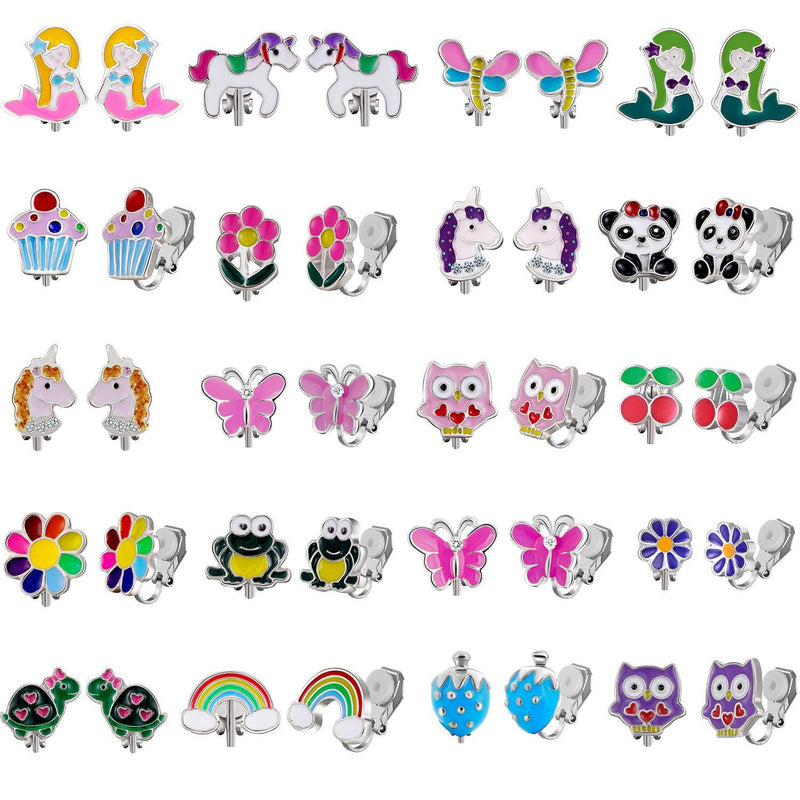 [Australia] - 20 Pairs Kids Clip on Earrings for Girls - Cute Animal Clipon Earrings Pack for Little Girls - Colorful Flower Clip-on Earrings Set for Teens Girls #1 