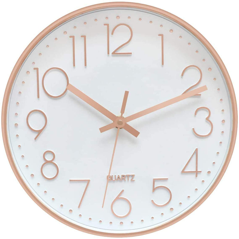 [Australia] - Lumuasky Modern Wall Clock 10 Inch Non-Ticking Rose Gold Wall Clock Silent Battery Operated Round Quartz Clock for Living Room Bedroom Home Office School Decor White Rose Gold 