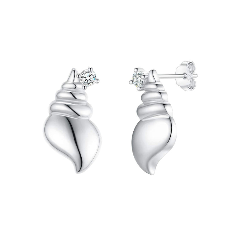 [Australia] - 925 Sterling Silver Stud Earrings for Women, 14K Gold Plated Silver Hypoallergenic Stud Earrings, Minimalist Gold Stud Earrings with Cubic Zirconia for Women/Girls Conch white 