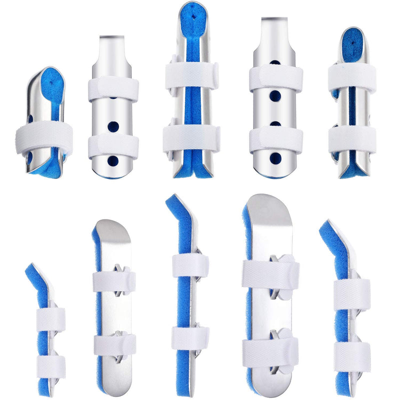 [Australia] - 10 Pieces Finger Splint Metal Finger Support Finger Knuckle Immobilization with Soft Foam Inner Band and Protective Vent for Adults and Children, 3 Sizes (Blue) 10 Piece Set Blue 