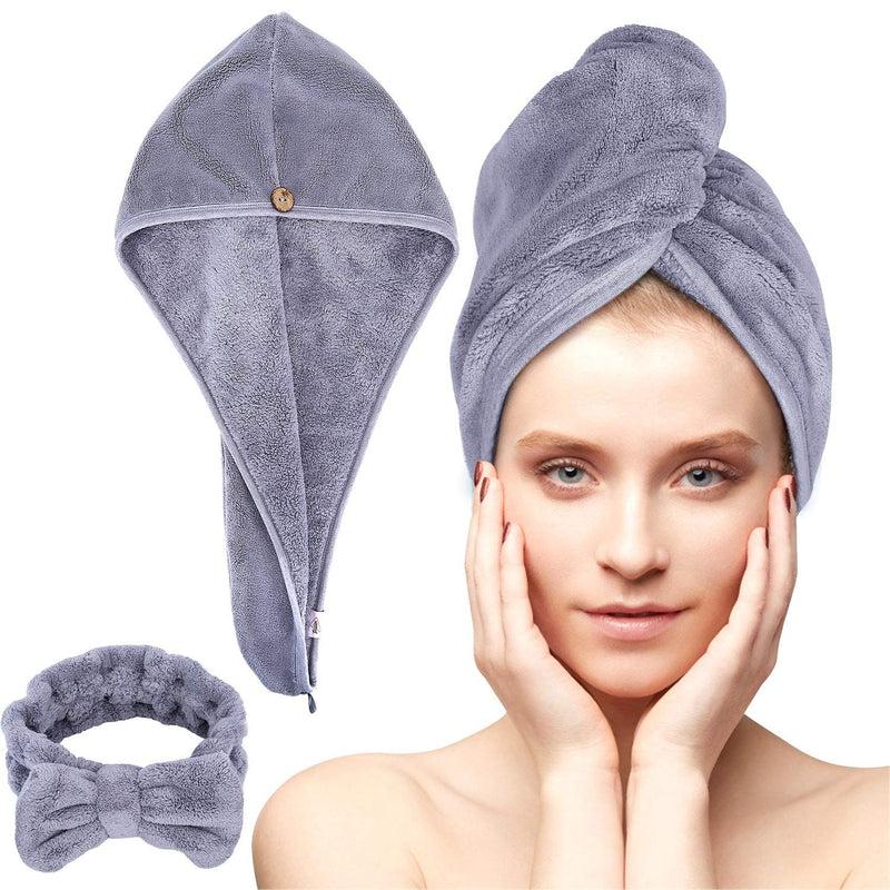 [Australia] - Microfiber Hair Towel Wrap Set - Anti Frizz Microfiber Hair Towel for Curly Long Hair Drying Towels with Makeup Headband-Quick Magic Hair Dry for Women- Gift Box 