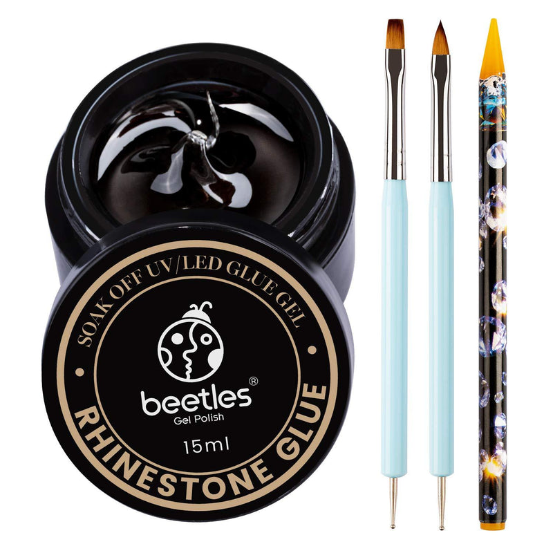 [Australia] - Beetles 15ml Nail Art Rhinestone Glue Gel Clear No Wipe Adhesive Resin Gems Diamonds Jewelry Gel Nail Polish Decoration With 2 Dual-Purpose Brush Pen 1 Wax Pencil Rhinestone Gel 