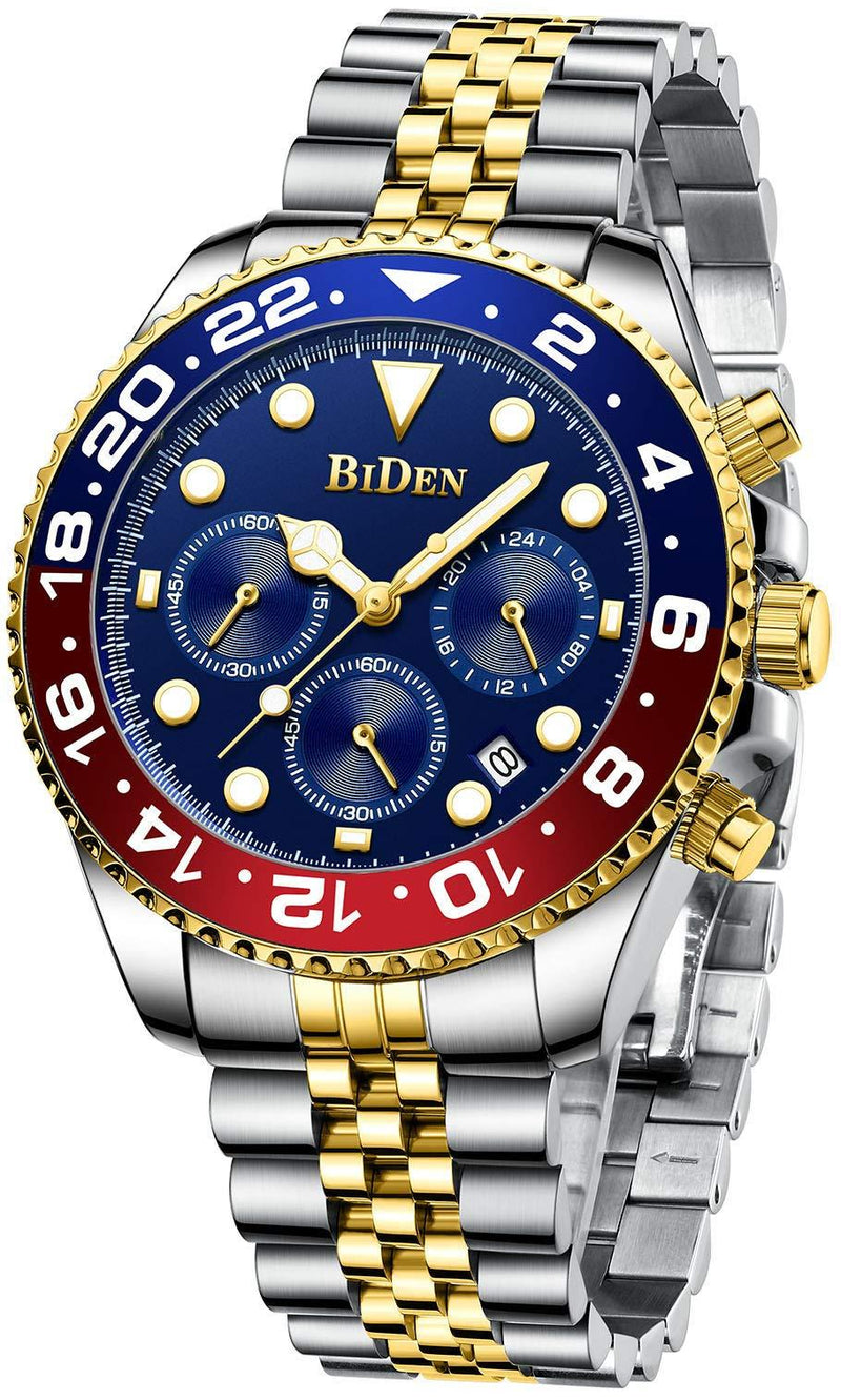 [Australia] - Mens Luxury Wrist Watches Luminous Chronograph Analog Quartz Stainless Steel Fashion Waterproof Watch Blue 