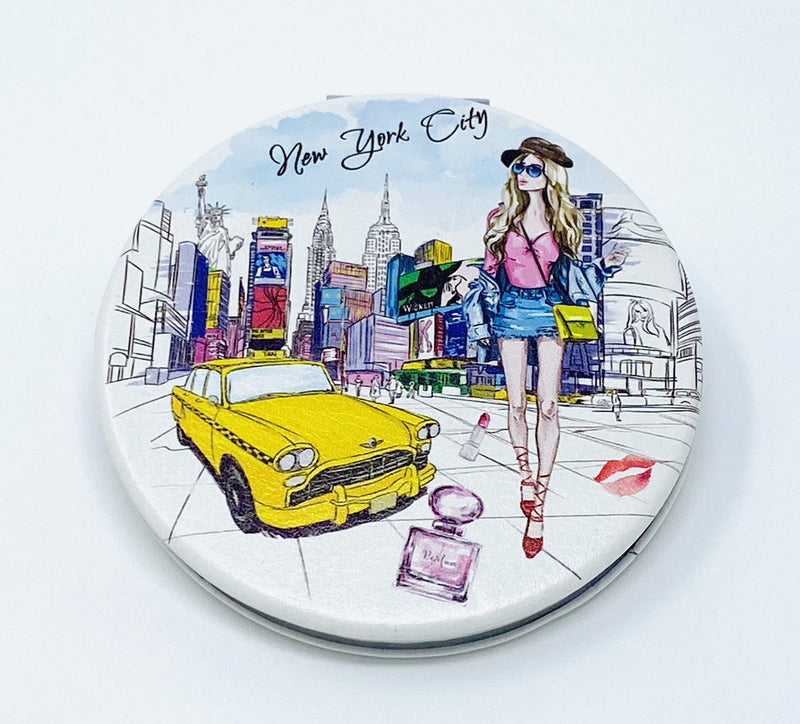 [Australia] - Girls & Women Fashion Elegant New York Souvenir Round Travel Mirror Hand Mirror Cosmetic Makeup Compact Mirror (JMR-270805B) Jmr-270805b 
