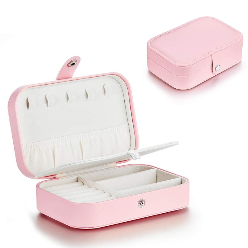 [Australia] - Jewelry Box- Small Portable Travel Jewelry Case Women PU Leather 2 Layer Jewelry Storage Organizer Holder for Necklace Earring Rings, Pink 