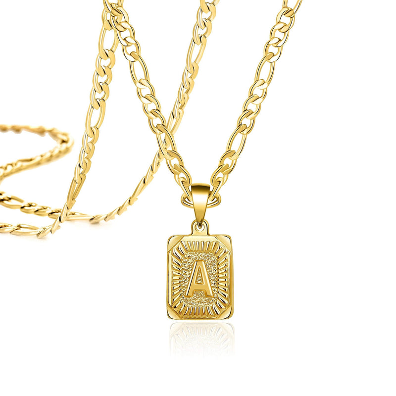 [Australia] - Joycuff 18K Gold Initial Necklaces for Women Men Teen Girls Best Friend Fashion Trendy Figaro Chain Square Letters Stainless Steel Pendant Necklace Personalized 26 Alphabets Length 18 20 22 24 Inches 18.0 Inches A 