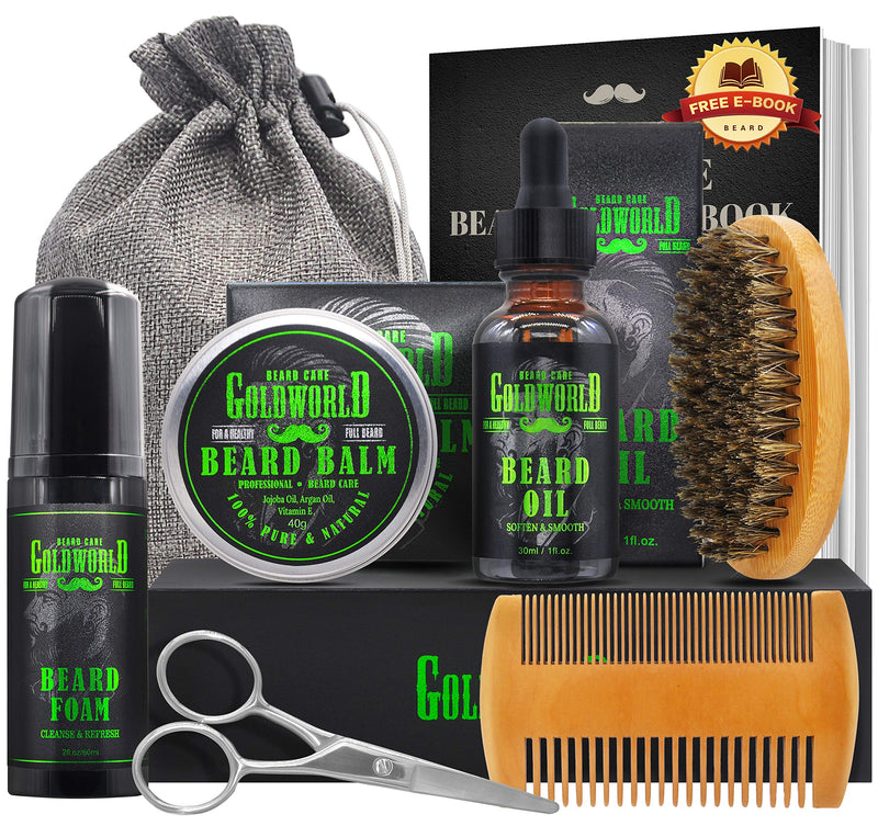 [Australia] - Beard Kit,Beard Growth Kit,Beard Grooming Kit,w/Beard Foam/Shampoo/Wash,Growth Oil,Balm Conditioner,Brush,Comb,Mustache Scissor,Storage Bag,E-Book,Beard Care&Trimming Trimmer Kit Gifts for Men Him 