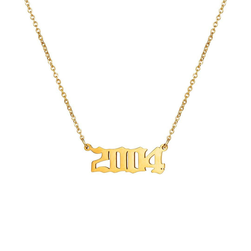 [Australia] - MEMGIFT Birth Year Number Pendant Necklace Old English Necklaces for Women Daughter Her Teen Girl Sister Birthday Mother’s Day Jewelry Gifts Stainless Steel 18K Real Gold Plated 2004 