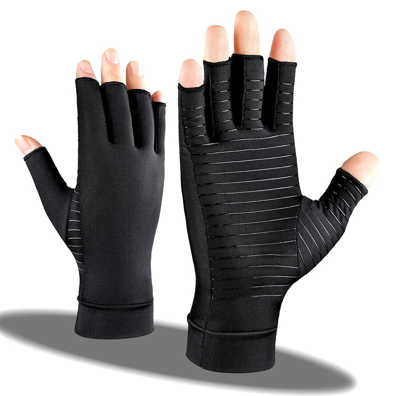 [Australia] - ITHW Copper Arthritis Compression Gloves Women Men Rheumatoid Arthritis Pain Relief Swelling Fingerless Compression Gloves for Computer Typing and Dailywork of Hands joint Support (M) Fingerless-Black Medium (Pack of 1) 