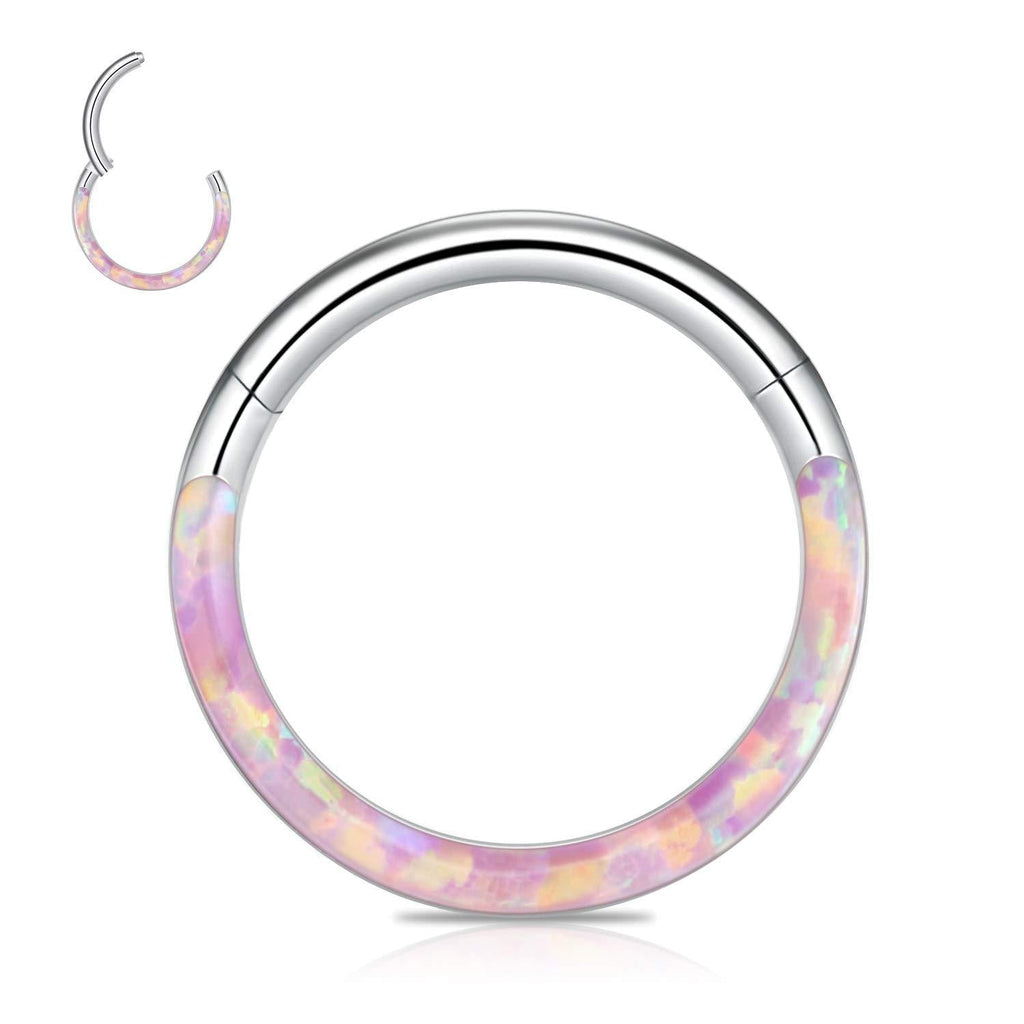 [Australia] - CICIMOTO Opal CZ Nose Ring Septum Hoop, 16G Surgical Steel Cartilage Earring Hoop Hinged Segment Ring Septum Clicker Daith Helix Tragus Conch Piercing Jewelry A-Opal&Pink 10mm(3/8'') 